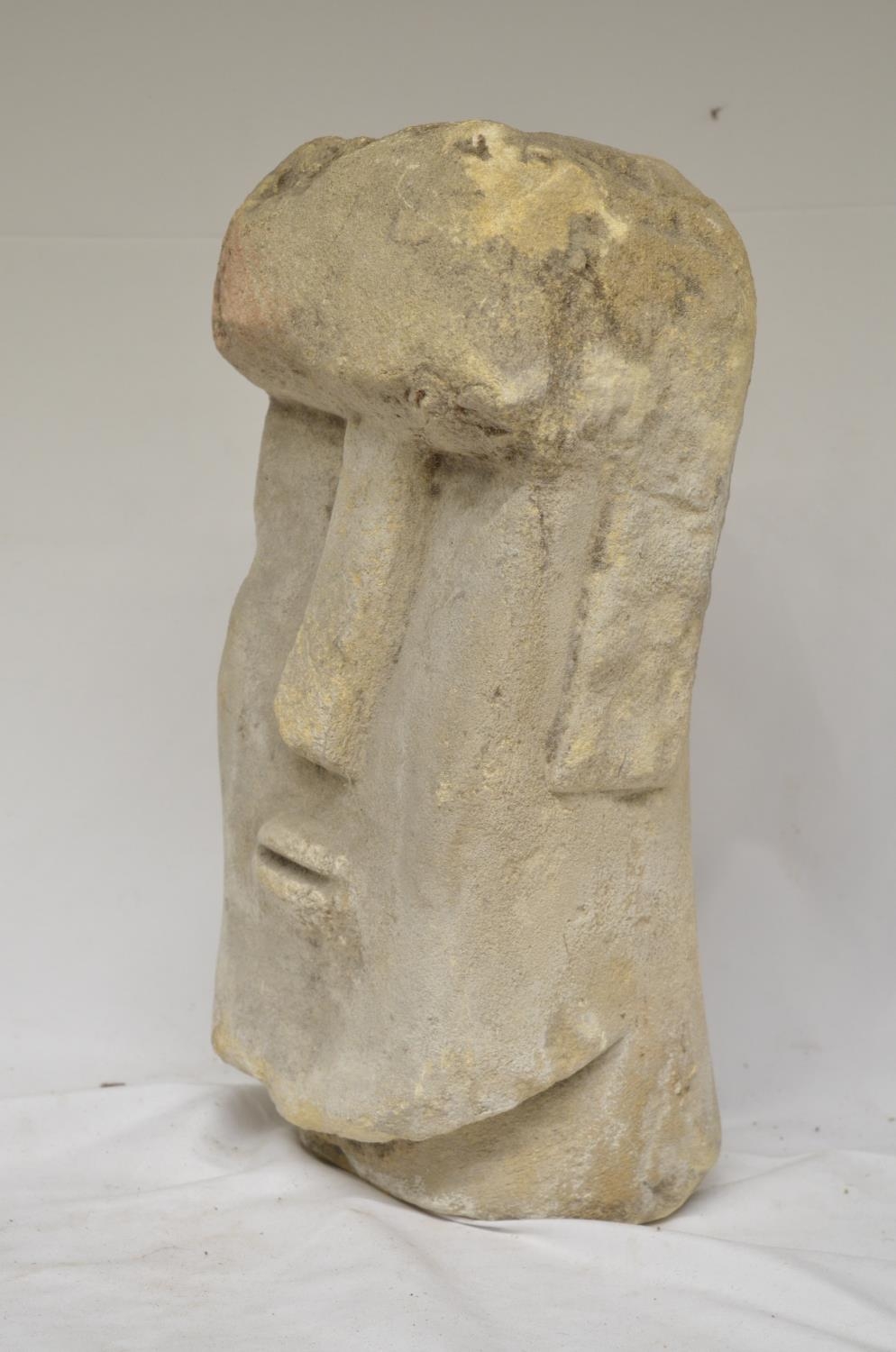 Heavy carved stone monolith head, Easter Island style, origin unknown, H38cm (Victor Brox - Image 2 of 3
