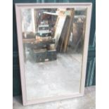 Vintage rectangular wall mirror, bevelled plate in grey painted frame, 85cm x 54cm