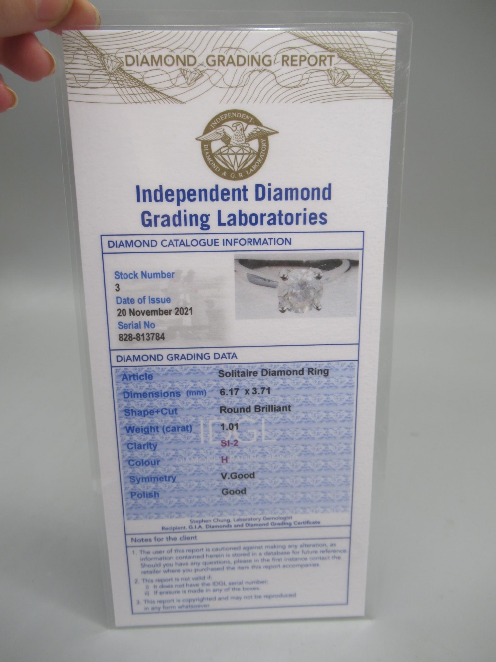 Platinum diamond solitaire ring, brilliant cut diamond approx. weight 1.01ct, stamped 950, size K, - Image 3 of 3