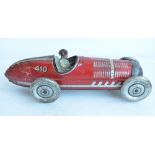 WITHDRAWN Vintage Chad Valley clockwork pressed steel lithographed racing car 410 in fair conditio