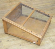 Pine table top display cabinet with hinged slope top, W63cm D66cm H35cm (Victor Brox collection)