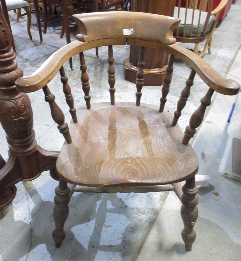 C20th elm and beech smoker's bow, moulded seat, double H under stretcher; C19th carved walnut - Image 2 of 2