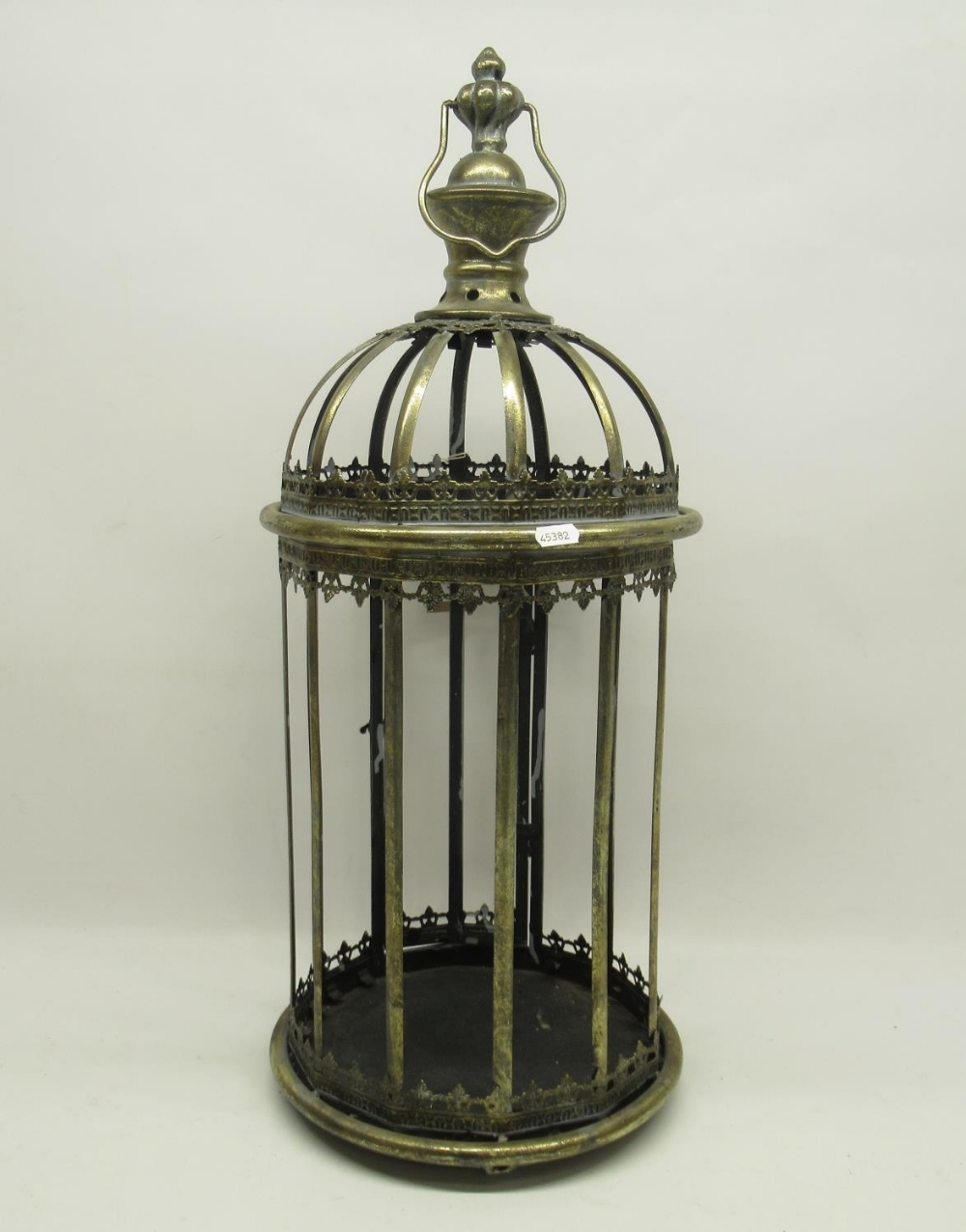 Large metal hanging lantern, unglazed, H69cm