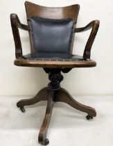 Early-mid 20th century oak swivel desk chair, base marked W.A. & Co., H87cm