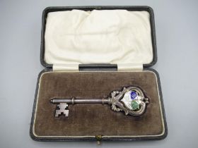 Early 20th century silver presentation key, inscribed 'Presented to the Mayor of Rotherham, Alderman