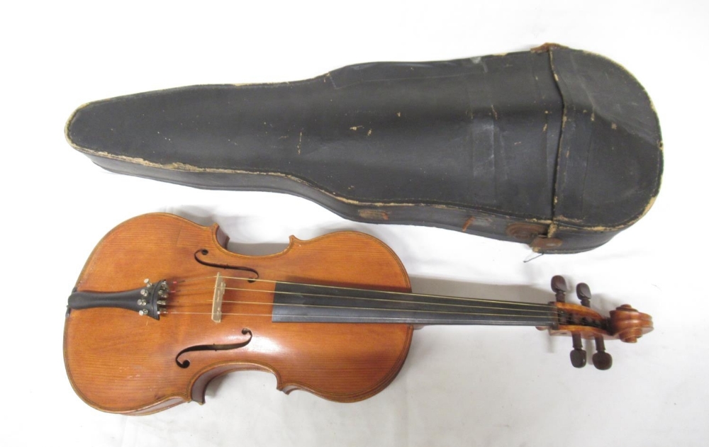 Three unnamed violins, 2 with 2 bows in travel cases and another lacking bow in travel box (Victor - Image 10 of 12