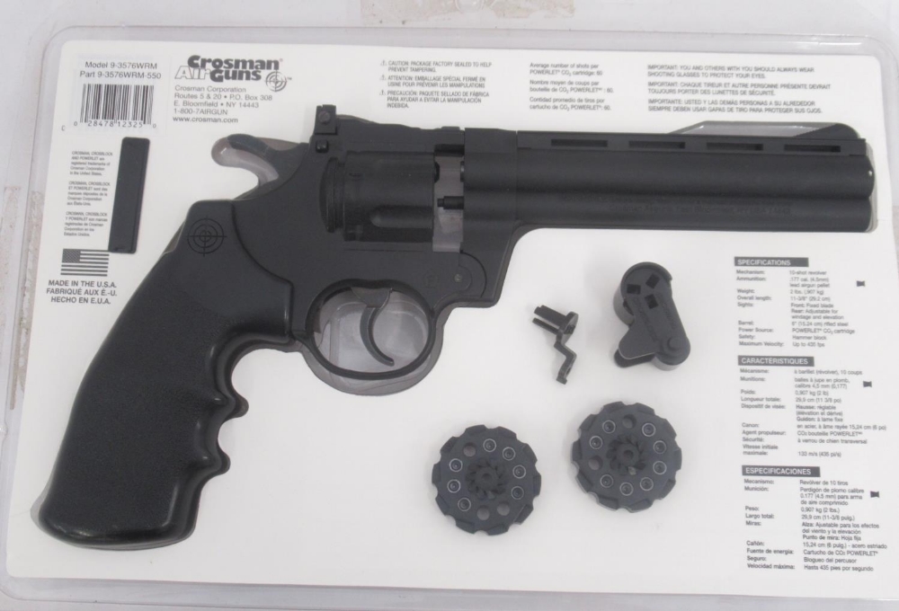 Crossman .177 caliber pellet repeater, 10 shot revolver CO2 pistol in original box - Bild 3 aus 4