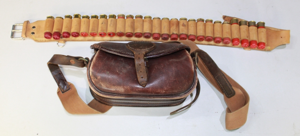 25 loop leather cartridge belt with cartridges, leather cartridge bag. Shotgun certificate required