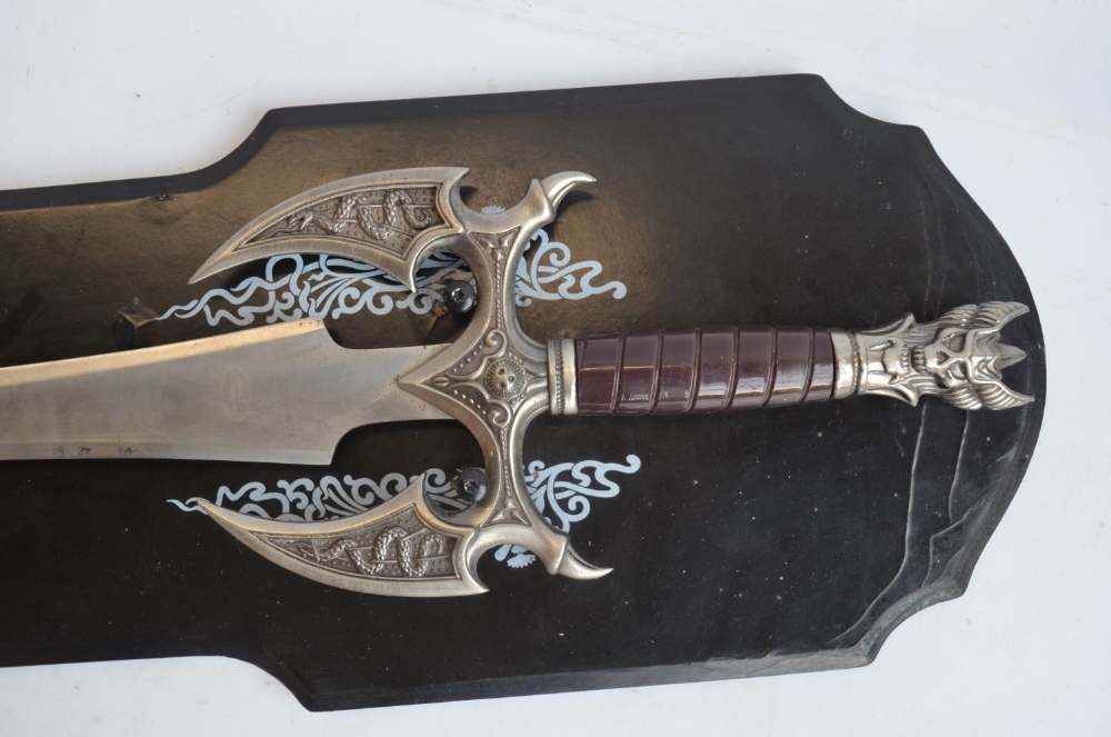 Replica metal bladed fantasy sword from Ancient Warrior (series unknown) with wall mounting - Image 2 of 3