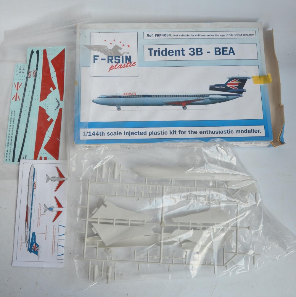 Collection of plastic and resin 1/144 scale model airliners to include an F-RSIN plastic Trident