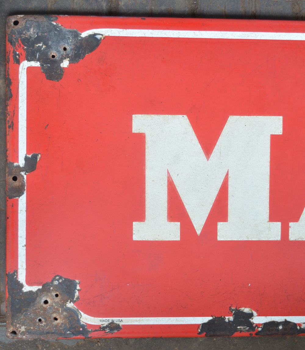 WITHDRAWN Lipped enamel steel plate advertising sign for Mansfield, 181.5x44.2cm - Image 3 of 5