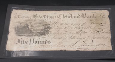 Stockton Cleveland Bank £5 28th Oct. 1817 bank note