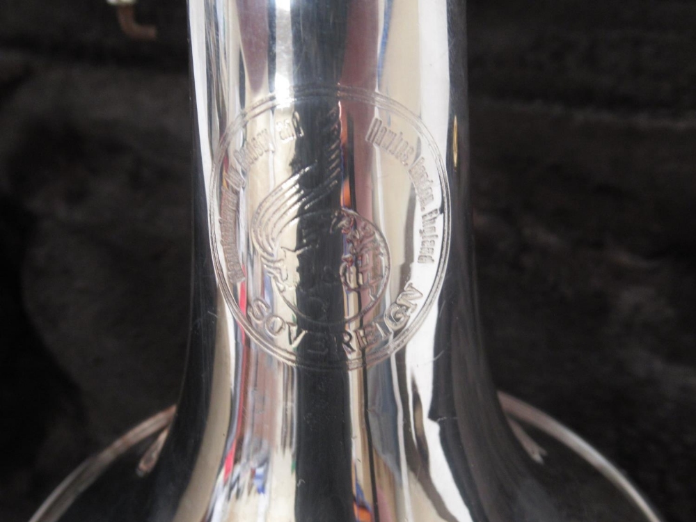 Boosey & Hawkes silver plated Sovereign cornet with Globe logo, serial no. 921-686556, with Denis - Image 3 of 9