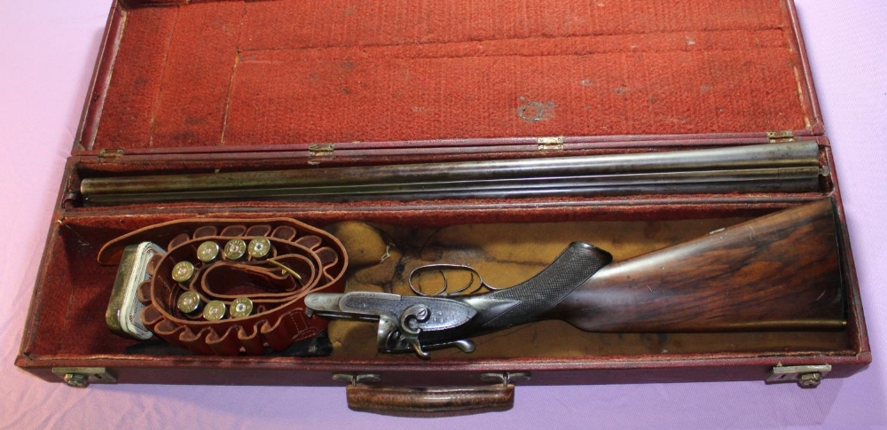 Cased G. Graham & Son side by side hammer gun, 30" barrels stamped 14/1 and 13/1, lock with scroll - Image 3 of 9