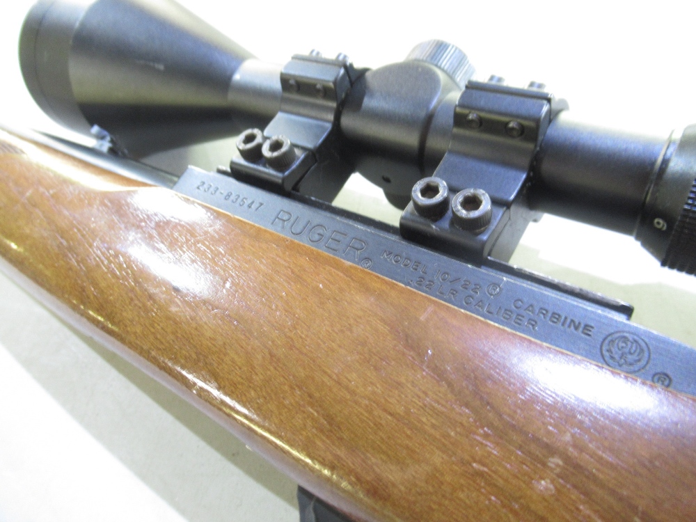 Ruger 10/22 Semi Auto .22 calibre carbine, with fitted moderator and telescopic sight. Serial number - Image 2 of 3