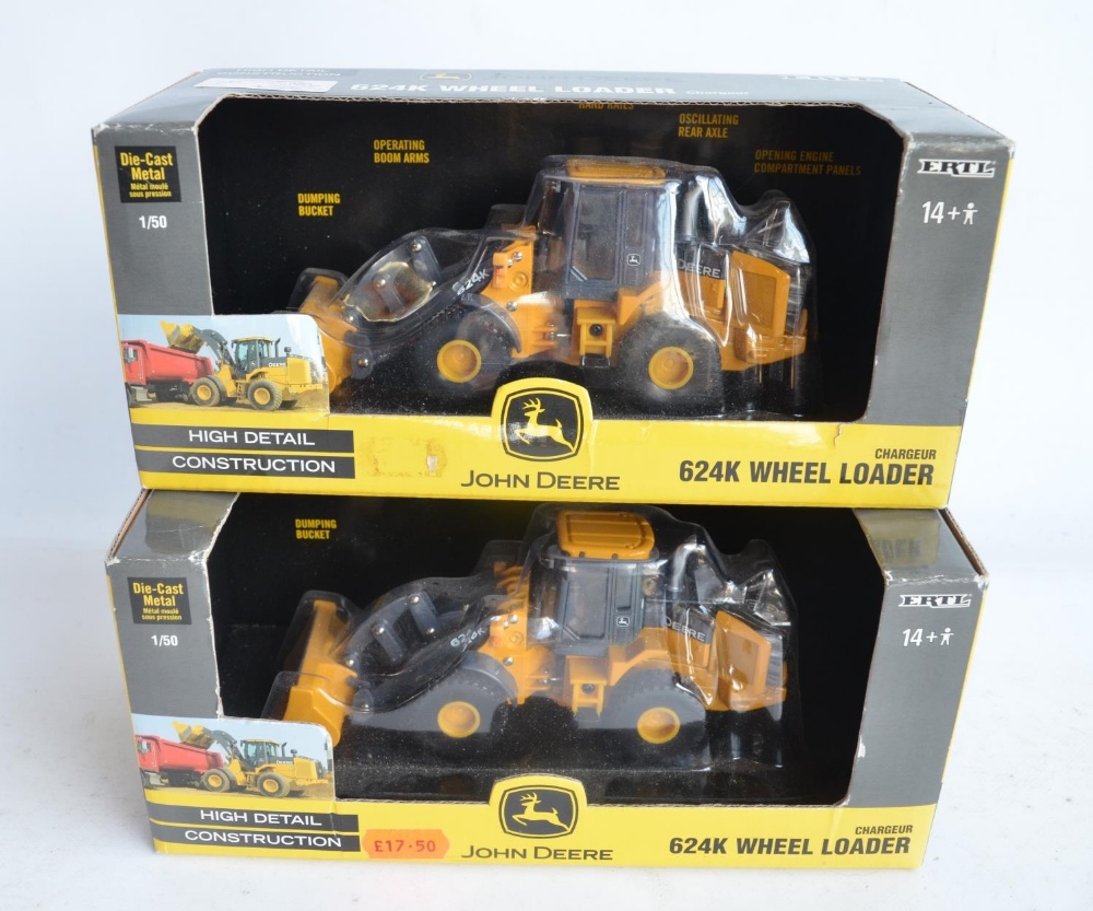 Four 1/50 scale diecast model plant vehicles to include 2x Ertl John Deere 624K wheel loaders ( - Image 2 of 4
