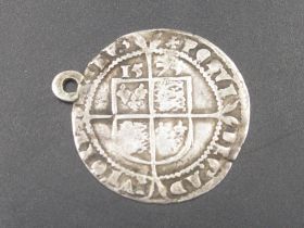 Elizabeth I coin, silver hammered sixpence 1575, with loop attached