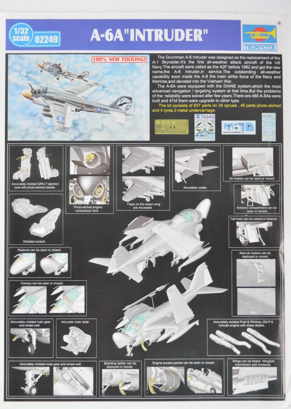 WITHDRAWN Trumpeter 02249 1/32 scale Grumman A-6A Intruder plastic model kit, complete and unstarte - Bild 8 aus 9