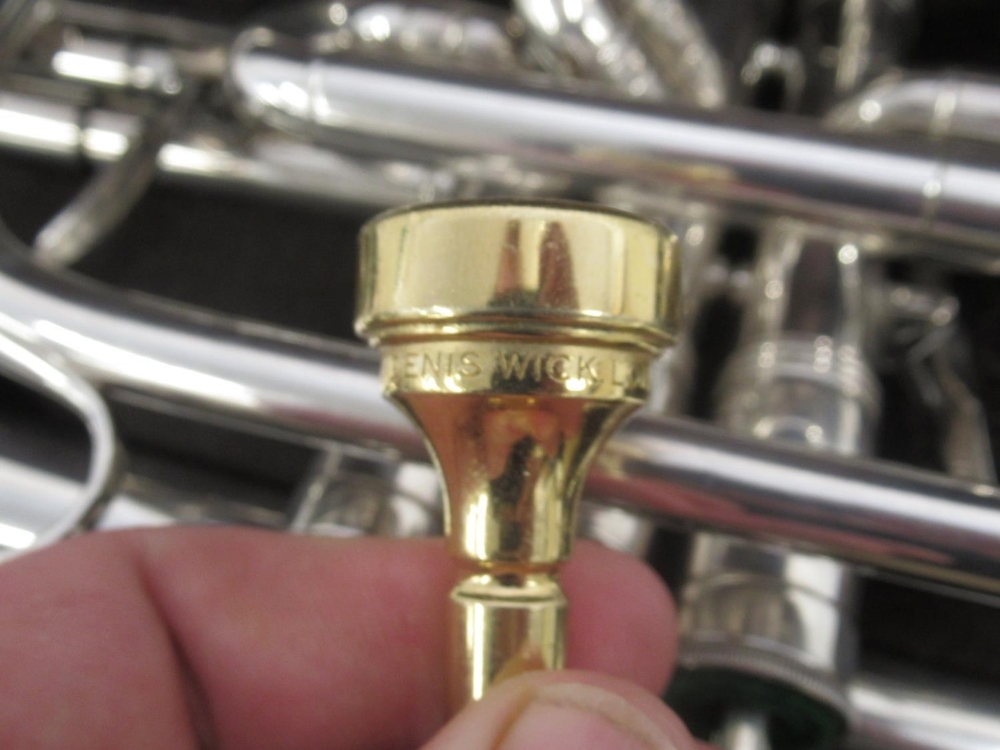 Boosey & Hawkes silver plated Sovereign cornet with Globe logo, serial no. 921-686556, with Denis - Image 6 of 9