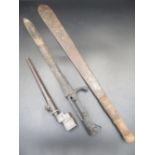 A selection of blades and bayonets. To include a circa 1942 British No. 4 Mk II spike bayonet,