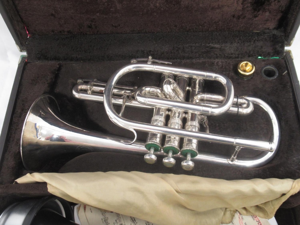 Boosey & Hawkes silver plated Sovereign cornet with Globe logo, serial no. 921-686556, with Denis - Image 2 of 9