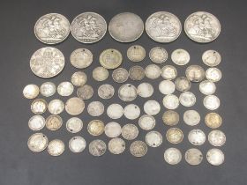 Collection of Queen Victoria Crowns, Florins, Shillings, Six pence and Three pence, some with