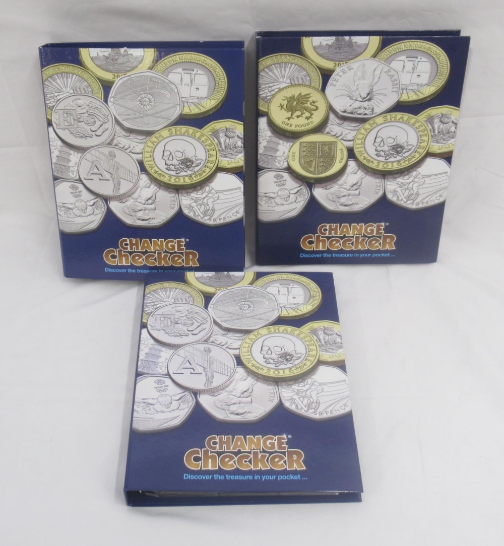 3 Change Checker folders cont. 2 sets of A-Z Great Britain 10ps, £5, £2, 50ps, Kew Gardens 2019 50p,