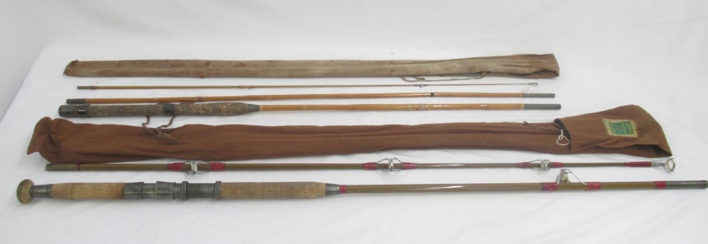 A pair of vintage fishing rods. To include a Milbro 'Caledonian' bamboo rod in three sections, in