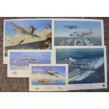 Five limited edition aviation prints, all signed in pencil by the artists, most with signatures of