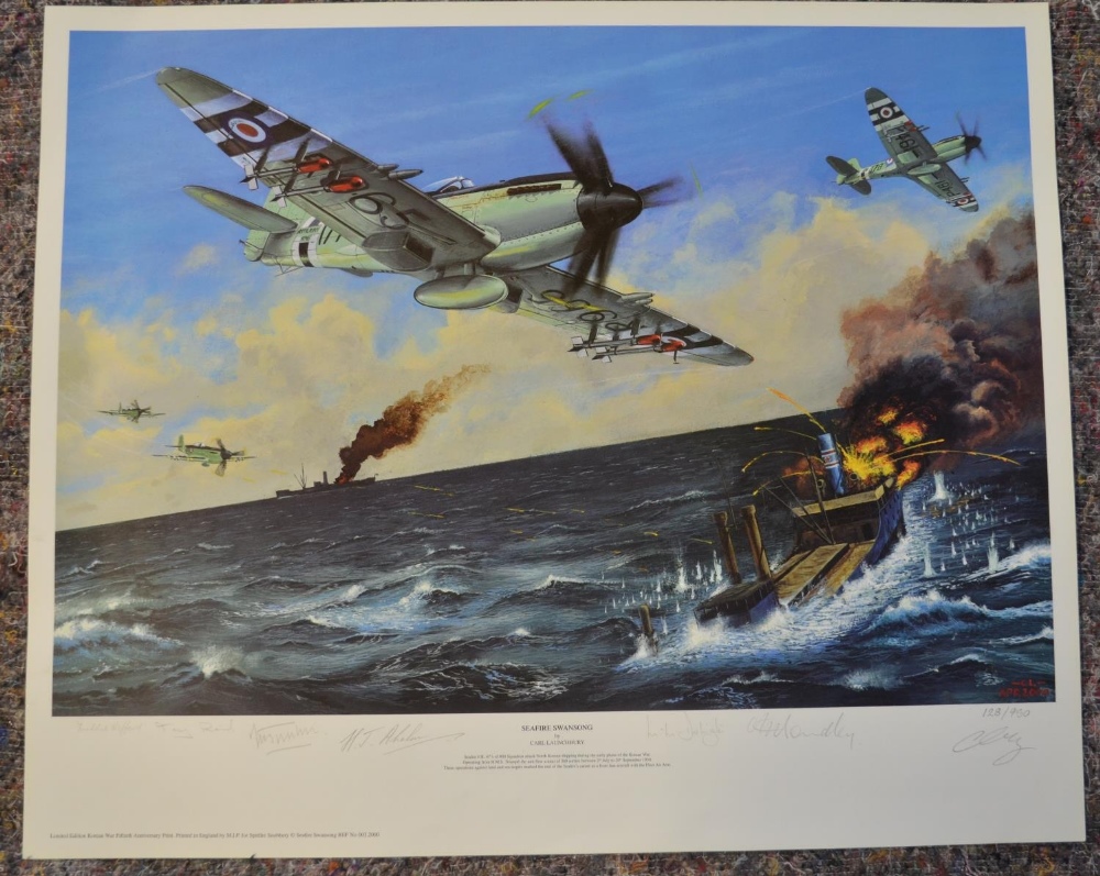 Five limited edition aviation prints, all signed in pencil by the artists, most with signatures of - Bild 8 aus 13