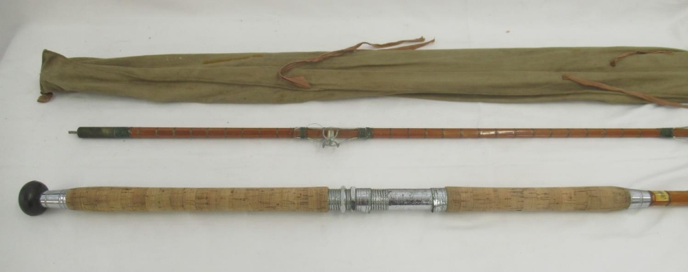 A vintage unmarked split cane pier/boat rod with cork handle, awarded News of the World 'rod of - Image 5 of 6