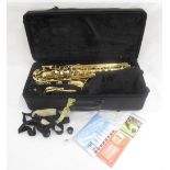 A Yamaha brass alto saxophone YAS-280 serial number L43232, Made in Indonesia, with accessories in