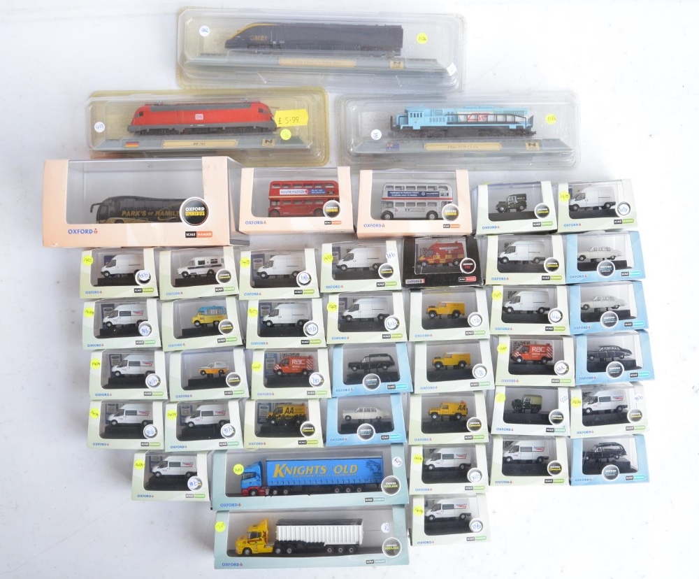 Forty boxed 1/148 scale (N gauge) diecast model vehicles from Oxford diecast, mostly modern types