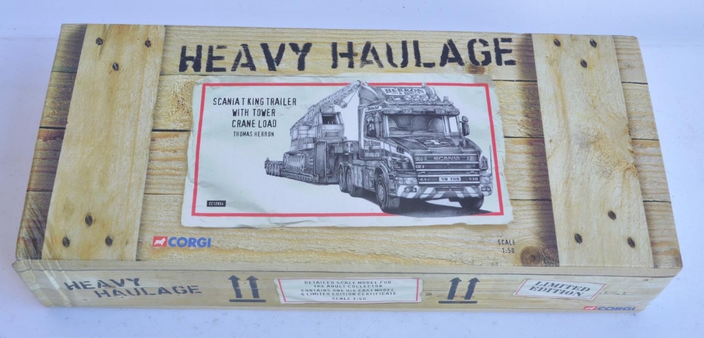 Corgi 1/50 scale Scania King Trailer with tower crane load, item CC12804, limited edition 166/2100