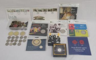 Collection of coins to inc. 4 Royal Mint Queen £5 coins in original packing, Royal Mint Queen 2020