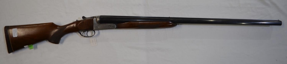 A Zabala 10 gauge side by side double barrel shot gun. Serial No 277879. Barrell length 32'. Overall