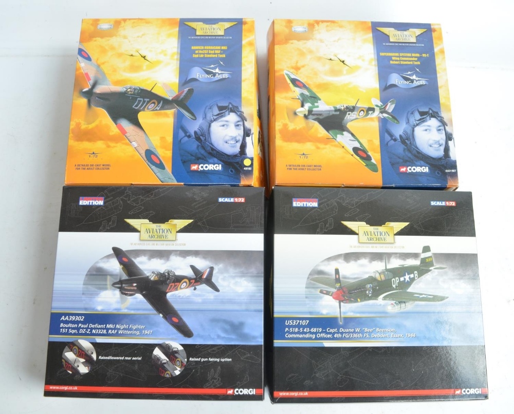 Four 1/72 scale WWII era diecast model aircraft models from The Corgi Aviation Archive range to