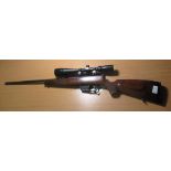 Voere .22 semi auto rifle with 1x mag, fitted with Stoeger/16x40 scope, barrel screw cut for sound