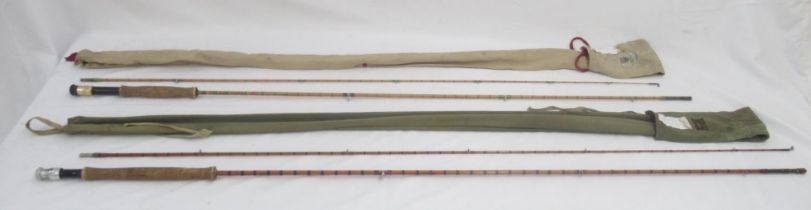 A pair of vintage Hardy fly fishing rods. To include 'The Halford Knockabout' Palakona two-section