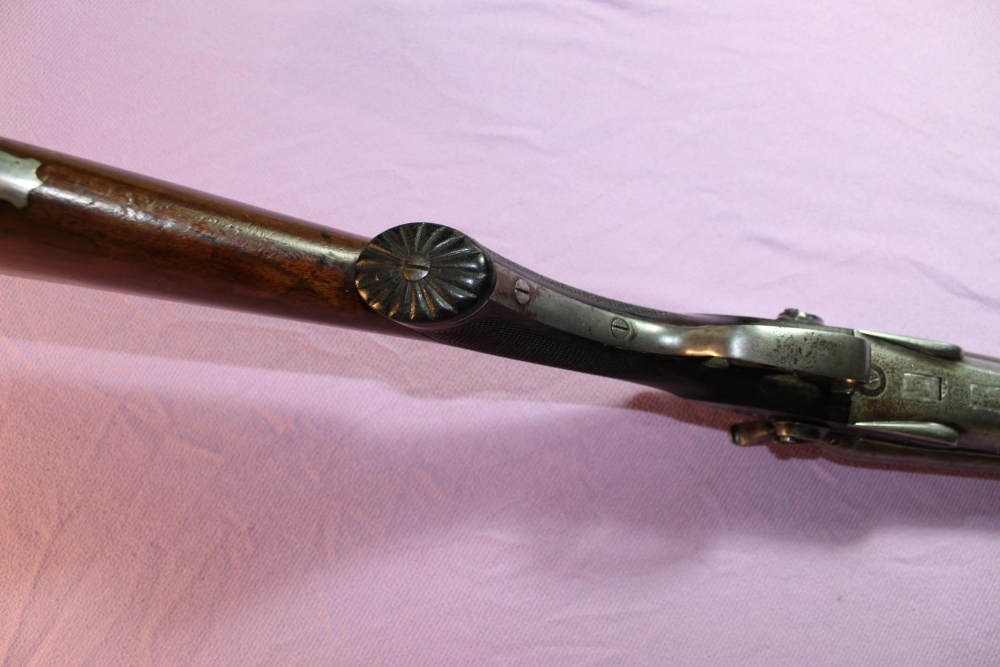 Cased G. Graham & Son side by side hammer gun, 30" barrels stamped 14/1 and 13/1, lock with scroll - Bild 6 aus 9