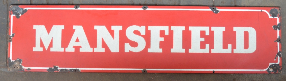 WITHDRAWN Lipped enamel steel plate advertising sign for Mansfield, 181.5x44.2cm