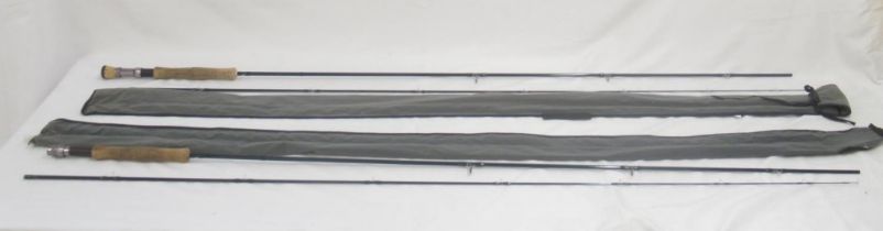 A pair of Greys Greyflex two-section cork-handled fly fishing rods in good condition, both in