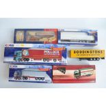 Collection of 1/50 scale diecast truck and trailer models from Corgi to include CC15801 Mercedes-