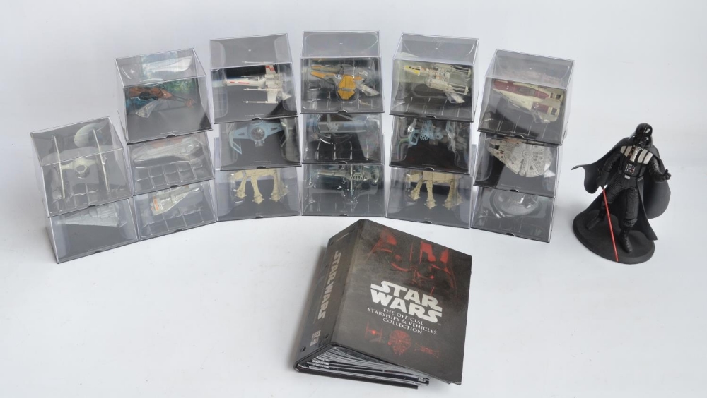 Seventeen cased Star Wars models from DeAgostini (cases unopened/factory sealed) with a binder of