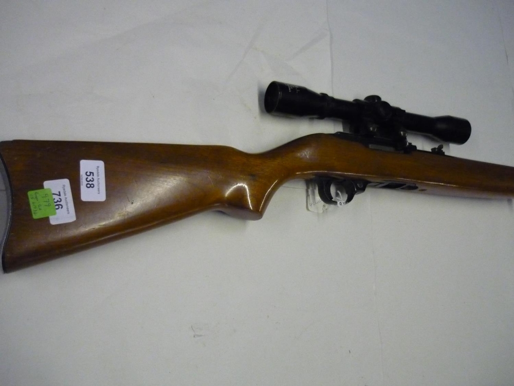 Ruger Model 10/22 carbine .22 cal, mounted with ASI 4x32 scope, complete with box magazine, serial