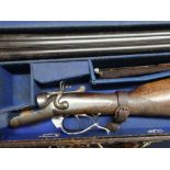 Cased T. Bland & Sons 12 bore hammer gun with 30 inch barrels, serial no. 14754, in fitted canvas