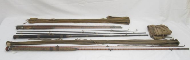 A selection of three vintage fishing rods. To include a William Rochester Pape two-section general