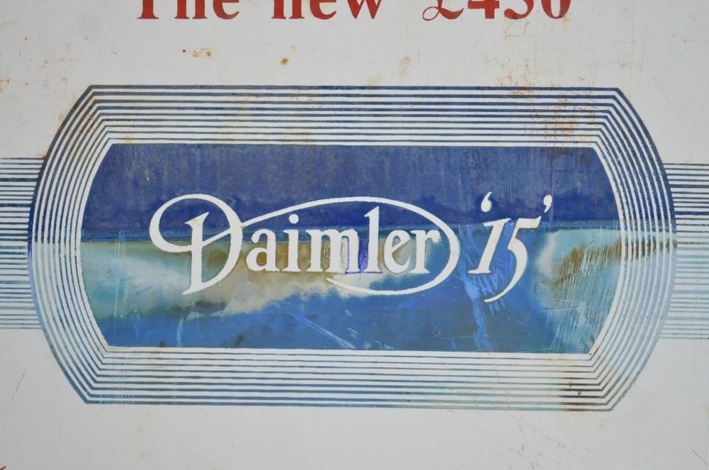 WITHDRAWN Enamel steel plate advertising sign for The New £450 Daimler 15, 38x61cm - Bild 3 aus 6