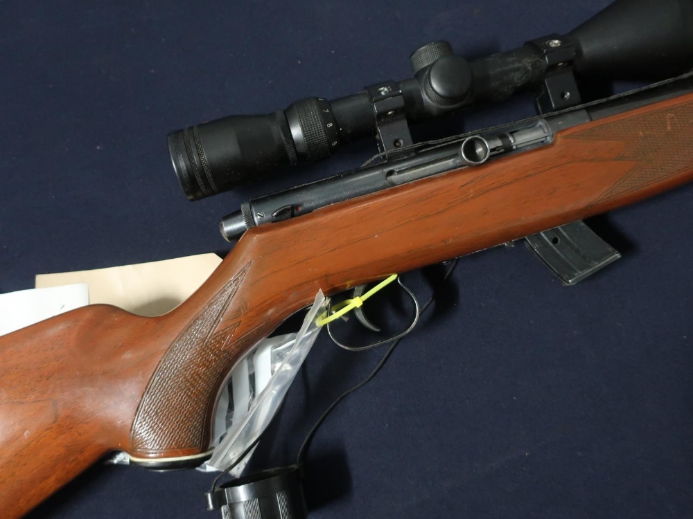 Krico .22 semi-auto rifle, barrel screw cut for sound moderator fitted with 3-9x50 scope and one