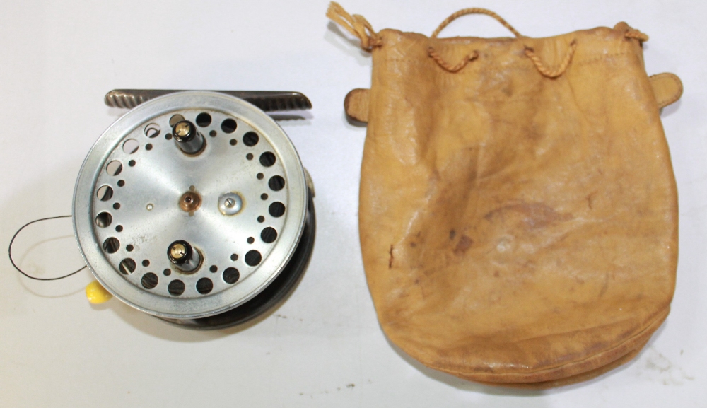 Hardy 'Super Silex' fly reel complete with original leather pouch. Serial number 355494